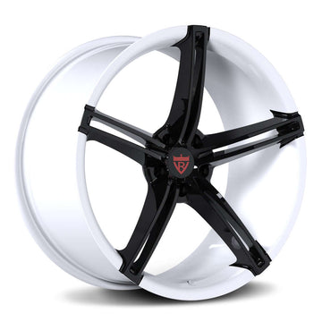 Custom forged 5 spoke wheel in black and white, suitable for Audi vehicles and designed for optimal performance.